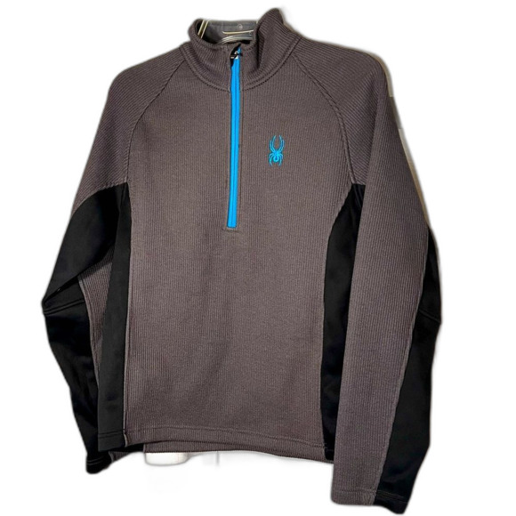 Spyder core sweater jacket dark gray/ black teal accent size S partial zip front - Picture 1 of 7